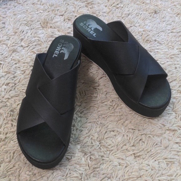 Sorel Shoes - Sorel Black Cameron Flatform Mule Sandals